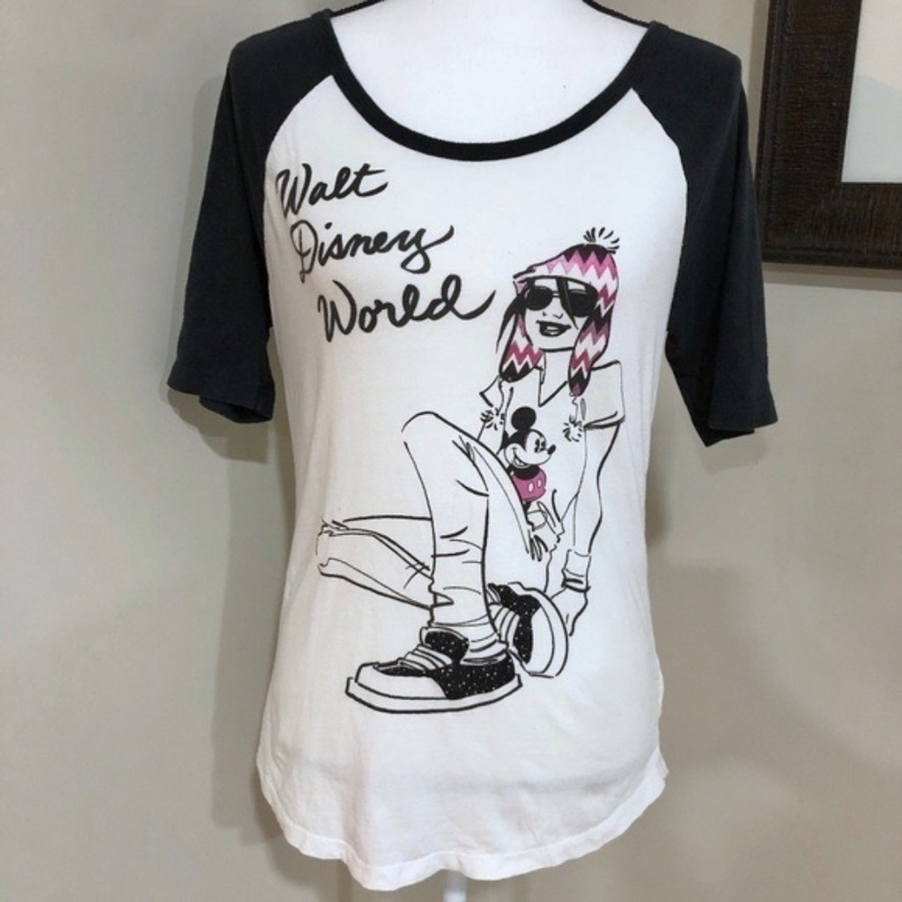 *DISNEY* White x Black Half Sleeve Baseball Tee